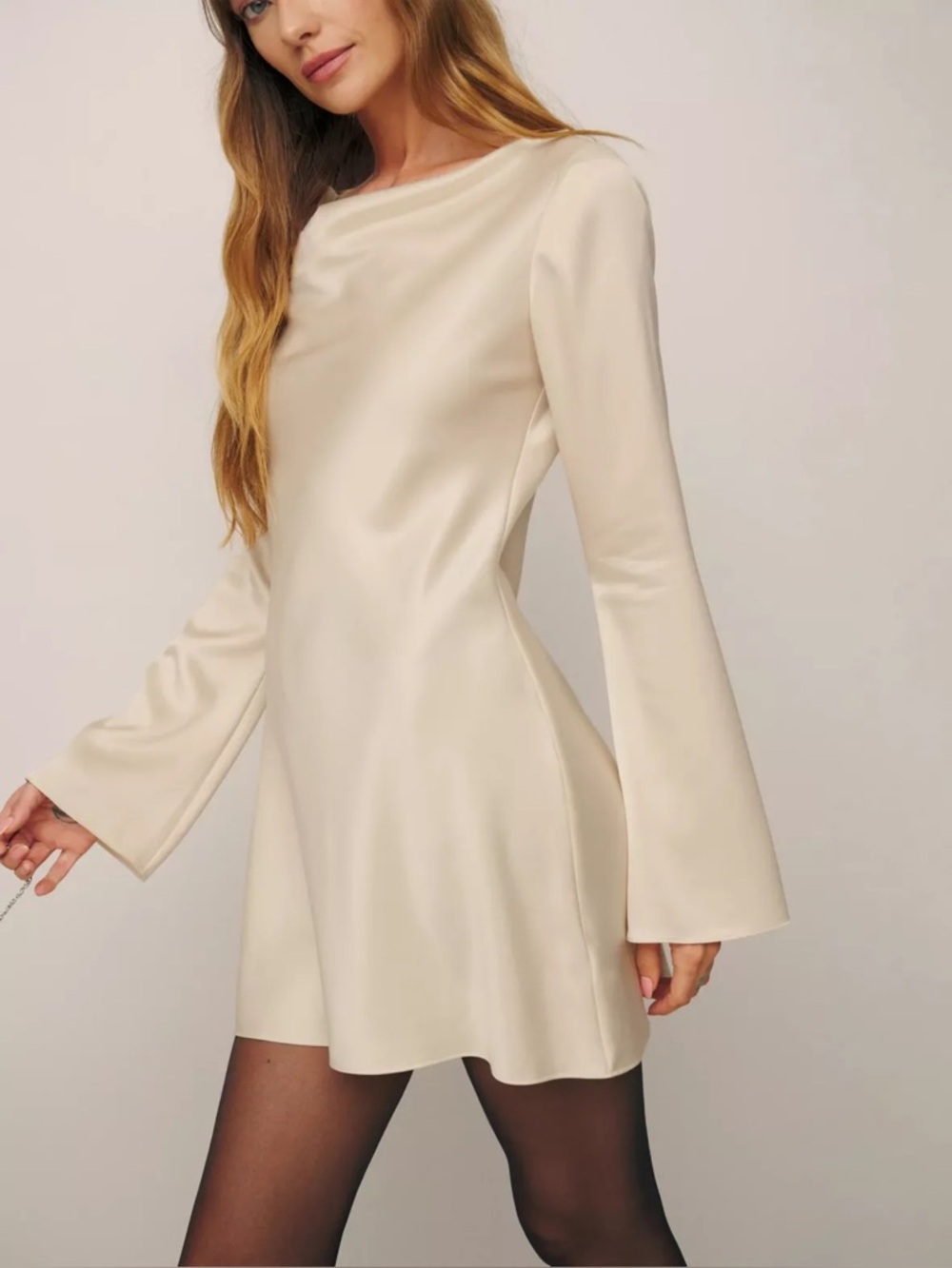 NWT Reformation Pike Satin Dress in Almond - Picture 2 of 15